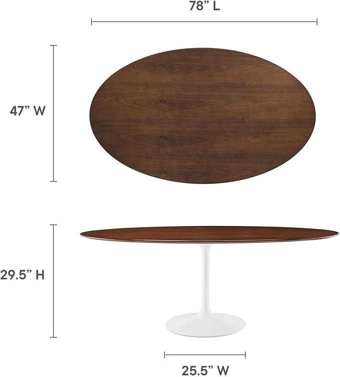 Modway Lippa 78" Modern Kitchen and Dining Table with Oval Walnut Top and Pedestal Base in Walnut - LeafyLoom