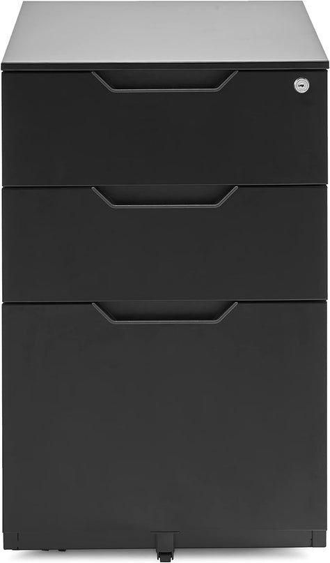Amazon Basics 3 Drawer Mobile File Cabinet With Lock, Black, 20.71" D x 15.51" W x 24.29" H - LeafyLoom