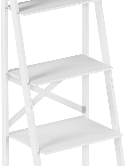 Lavish Home 4-Tier Ladder Bookshelf - Freestanding Shelved Bookcase with X-Back Frame and Leaning Look - Display Shelves for Home or Office (White) - LeafyLoom