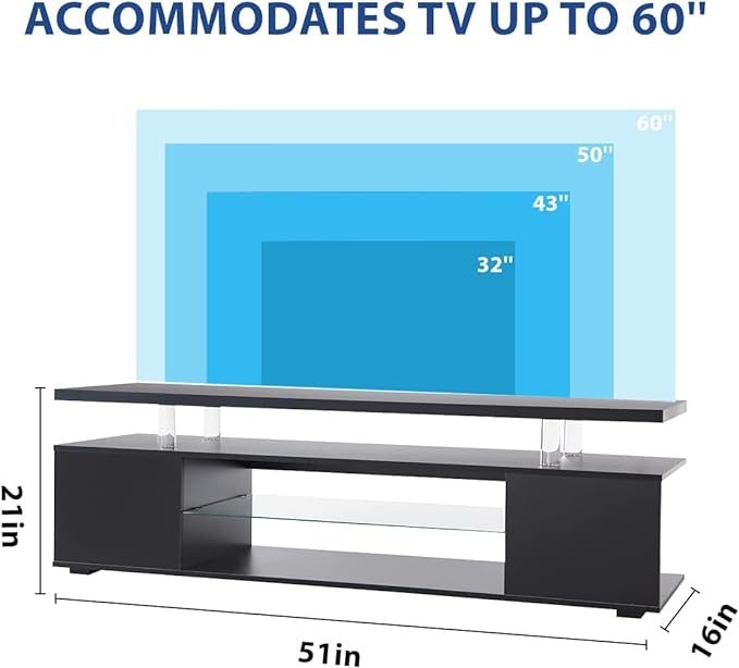 NicBex TV Stand for 65 Inch TV LED Gaming Entertainment Center Media Storage Console Table with Large Sliding Drawer & Side Cabinet for Living Room,Bedroom,51 Inch,Black - LeafyLoom