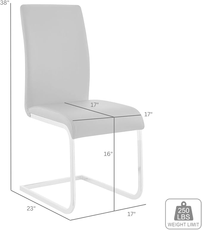 Armen Living Amanda Dining Grey faux leather with Chrome finish Kitchen & Dining Chair - Set of 2, Height - LeafyLoom