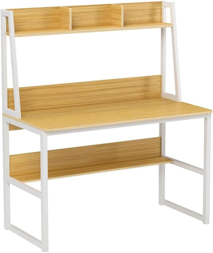 Tribesigns Computer Desk with Hutch, 47 inches Home Office Desk with Space Saving Design with Bookshelf for Small Spaces (Light Walnut, 47) - LeafyLoom