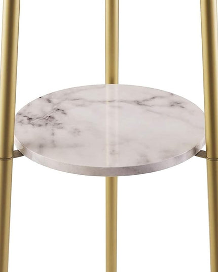Floor Lamp, Standing Reading Light with Faux Marble Shelves and Fabric Shade, Modern Tall Pole, Accent Furniture Décor Lighting for Living Room, Bedrooms - LeafyLoom