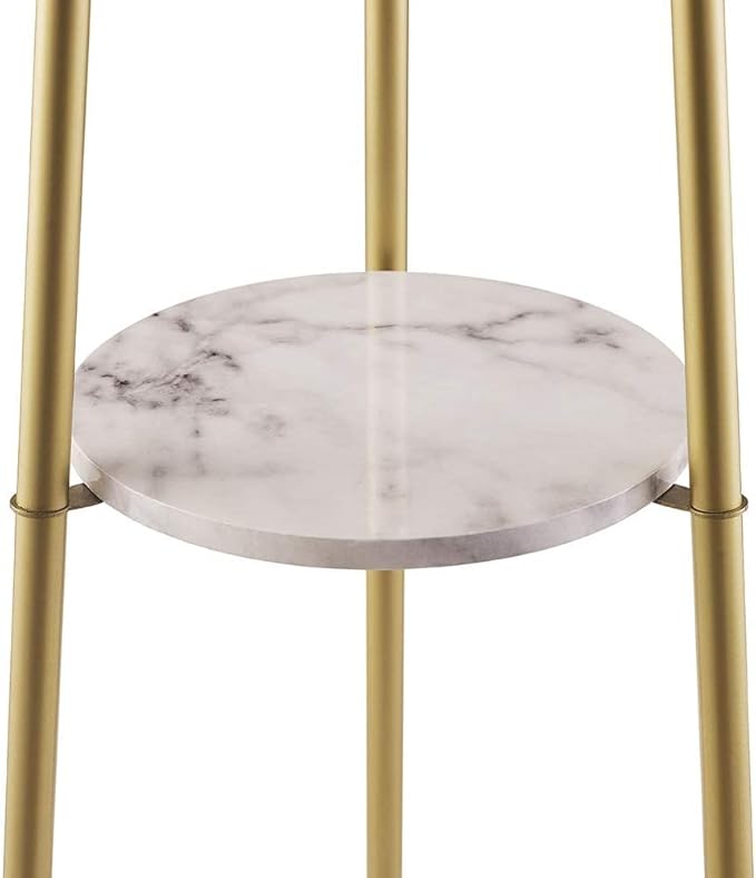 Floor Lamp, Standing Reading Light with Faux Marble Shelves and Fabric Shade, Modern Tall Pole, Accent Furniture Décor Lighting for Living Room, Bedrooms - LeafyLoom