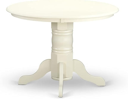 East West Furniture SHIP3-LWH-W 3 Piece Dinette Set for Small Spaces Contains a Round Kitchen Table with Pedestal and 2 Dining Chairs, 42x42 Inch, Linen White - LeafyLoom