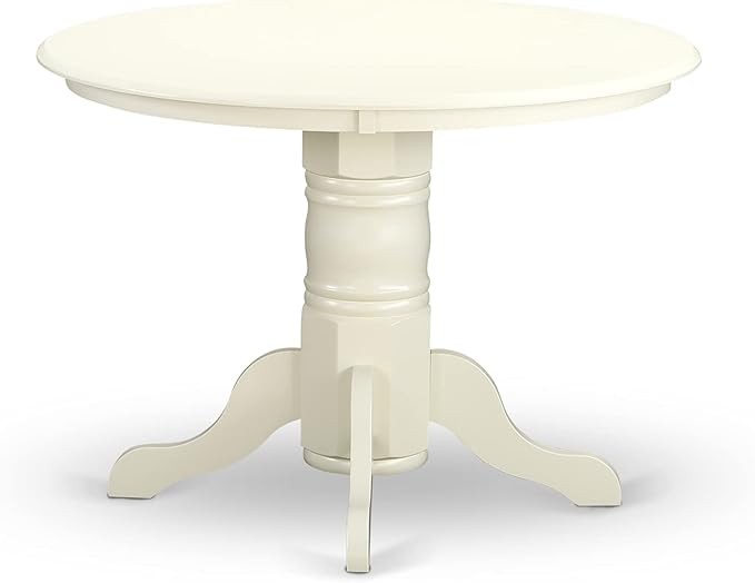 East West Furniture SHIP3-LWH-W 3 Piece Dinette Set for Small Spaces Contains a Round Kitchen Table with Pedestal and 2 Dining Chairs, 42x42 Inch, Linen White - LeafyLoom