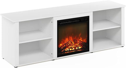 Furinno Classic 70 Inch TV Stand with Fireplace, Solid White - LeafyLoom