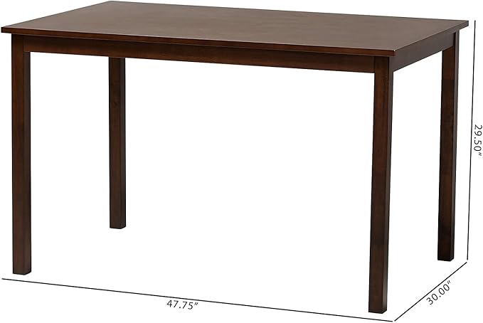 Baxton Studio Andrew Dining Table, 47.75" W x 30" D X 29.5" H, Dark Brown - LeafyLoom