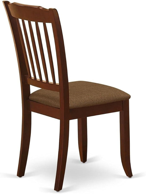 East West Furniture DAC-MAH-C Danbury Dining Room Chairs - Linen Fabric Upholstered Solid Wood Chairs, Set of 2, Mahogany - LeafyLoom