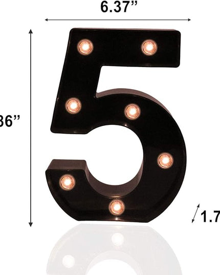 Light Up Black Alphabet Marquee Number Sign LED Marquee Number Lights Sign for Night Light Home Bar Christmas Lamp Birthday Party Wedding Decoration 5 - LeafyLoom
