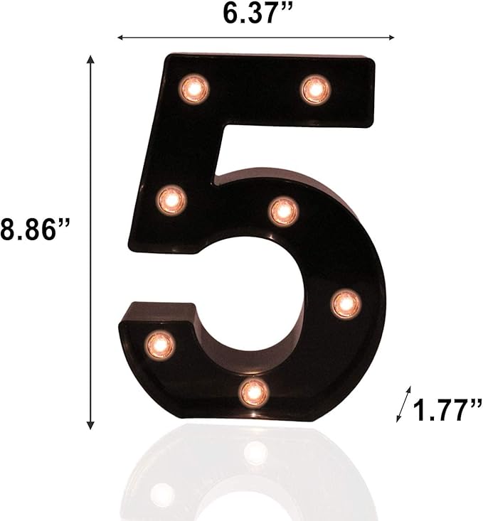 Light Up Black Alphabet Marquee Number Sign LED Marquee Number Lights Sign for Night Light Home Bar Christmas Lamp Birthday Party Wedding Decoration 5 - LeafyLoom