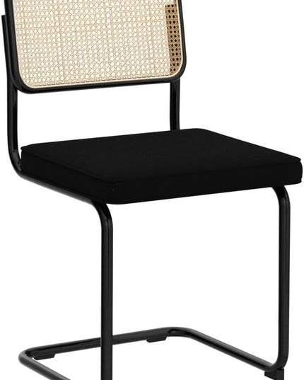 Zesthouse Rattan Dining Chairs Set of 2, Velvet Accent Chairs with Natural Cane Back & Stainless Chrome Base, Modern Mid Century Breuer Designed Chairs, Upholstered Dining Room Kitchen Chairs - LeafyLoom