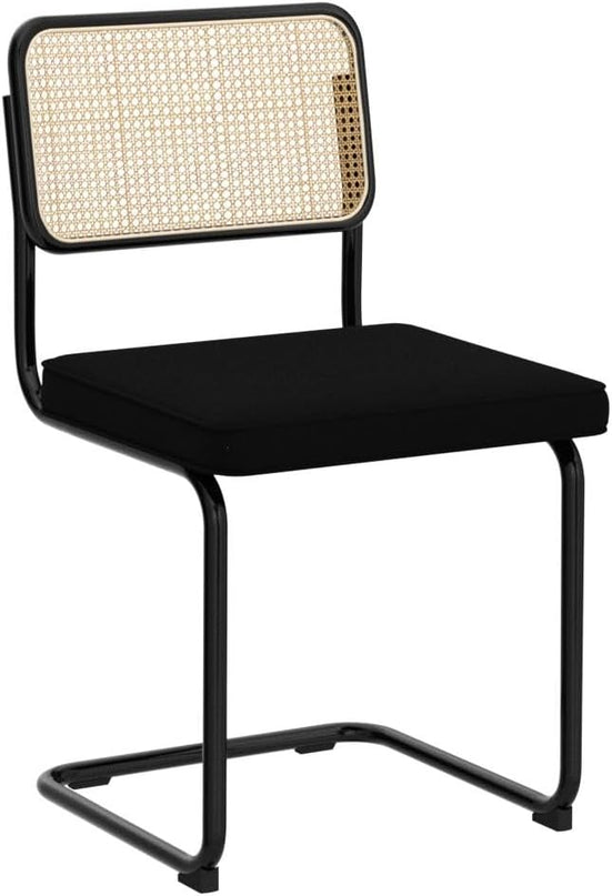 Zesthouse Rattan Dining Chairs Set of 2, Velvet Accent Chairs with Natural Cane Back & Stainless Chrome Base, Modern Mid Century Breuer Designed Chairs, Upholstered Dining Room Kitchen Chairs - LeafyLoom