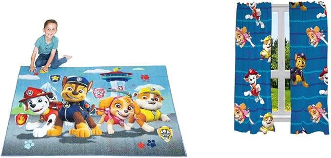 Franco Paw Patrol Kids Room Decor Bundle with Area Rug (69 in x 52 in) and Window Curtains (82 in x 63 in) - LeafyLoom