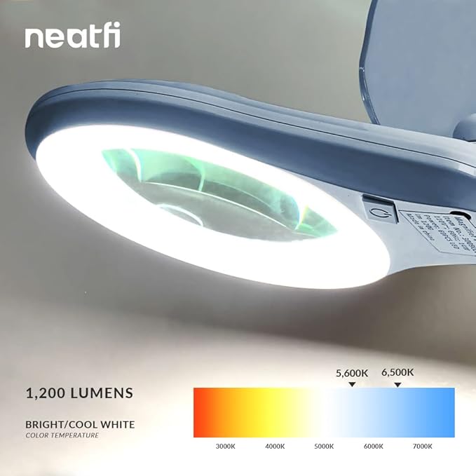 (New Model) Neatfi Bifocals 1,200 Lumens Super LED Magnifying Lamp with Clamp, 5D + 20D, Dimmable, 60 Pcs SMD LED, 5 Inches Diameter Lens (5 Diopter + 20 Diopter, Gray) - LeafyLoom