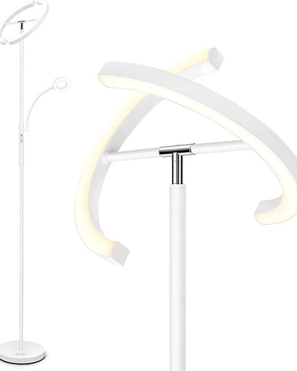 FIMEI Split Floor Lamp with Reading Light, Modern Bright LED Rotatable Standing Lamp with Stepless Dimming and 3000K-6000K Color for Living Room Bedroom Office, Touch and Remote Control, White - LeafyLoom