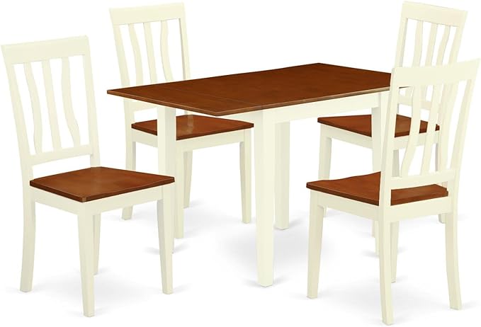 East West Furniture NDAN5-WHI-W Norden 5 Piece Room Furniture Set Includes a Rectangle Kitchen Table with Dropleaf and 4 Dining Chairs, 30x48 Inch, Buttermilk & Cherry - LeafyLoom