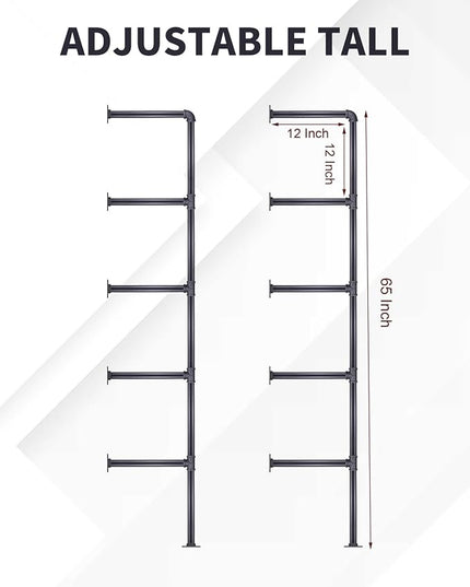 MUZIK Industrial Wall Mount Iron Pipe Shelf, DIY Open Farmhouse Bookshelf, Kitchen/Bathroom Floating Shelves, Pipe Shelves for Bedroom & Living Room (2 Pcs 5 Tier Hardware Only) - LeafyLoom
