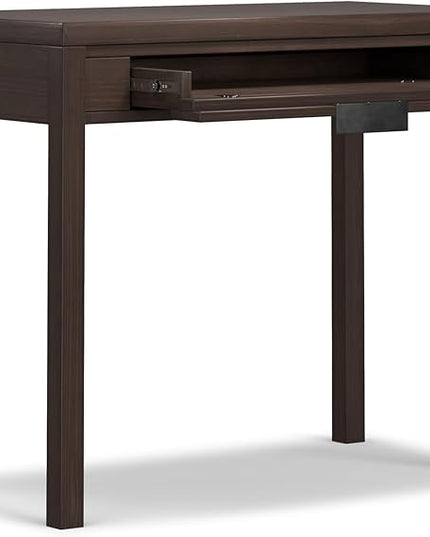 SIMPLIHOME Hollander SOLID WOOD Contemporary 38 inch Wide Small Desk in Warm Walnut Brown for The Office Desk, Writing Table, Workstation and Study Table - LeafyLoom