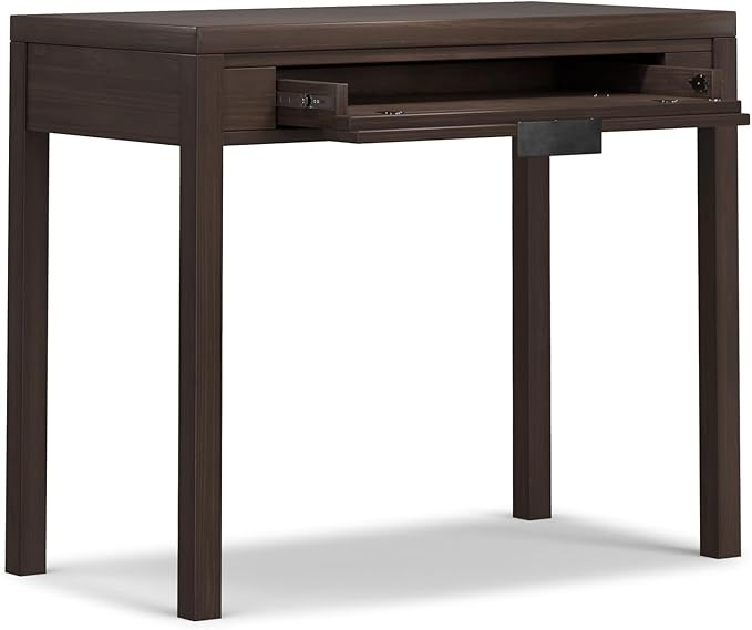 SIMPLIHOME Hollander SOLID WOOD Contemporary 38 inch Wide Small Desk in Warm Walnut Brown for The Office Desk, Writing Table, Workstation and Study Table - LeafyLoom