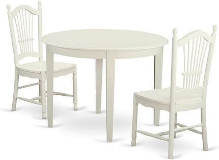 East West Furniture Boston 3 Piece Set Contains a Round Kitchen Table and 2 Dining Chairs, 42x42 Inch, Linen White - LeafyLoom