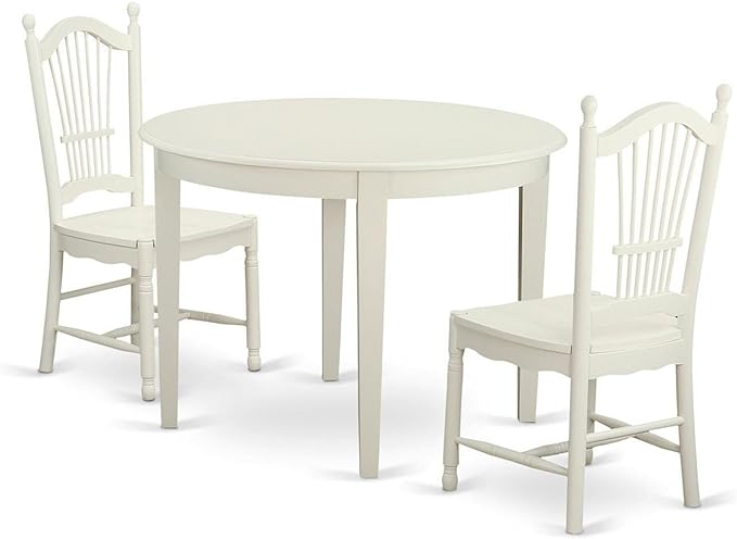 East West Furniture Boston 3 Piece Set Contains a Round Kitchen Table and 2 Dining Chairs, 42x42 Inch, Linen White - LeafyLoom