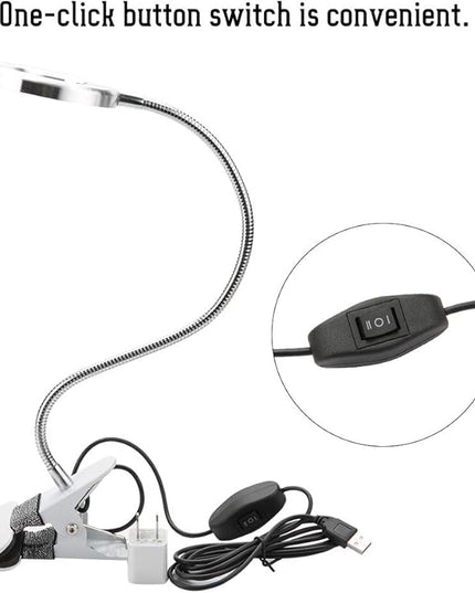 USB Gooseneck Lamp, Circle Makeup Lamp Eyebrow Lip Tattoo Beauty Salon Desktop LED Lights with Clip, Portable Desk Light for Reading, Makeup - LeafyLoom
