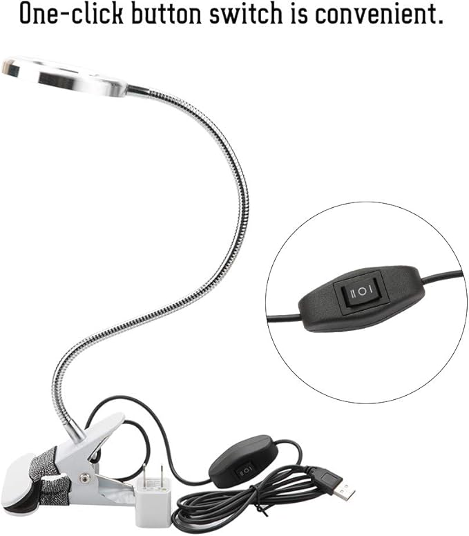 USB Gooseneck Lamp, Circle Makeup Lamp Eyebrow Lip Tattoo Beauty Salon Desktop LED Lights with Clip, Portable Desk Light for Reading, Makeup - LeafyLoom