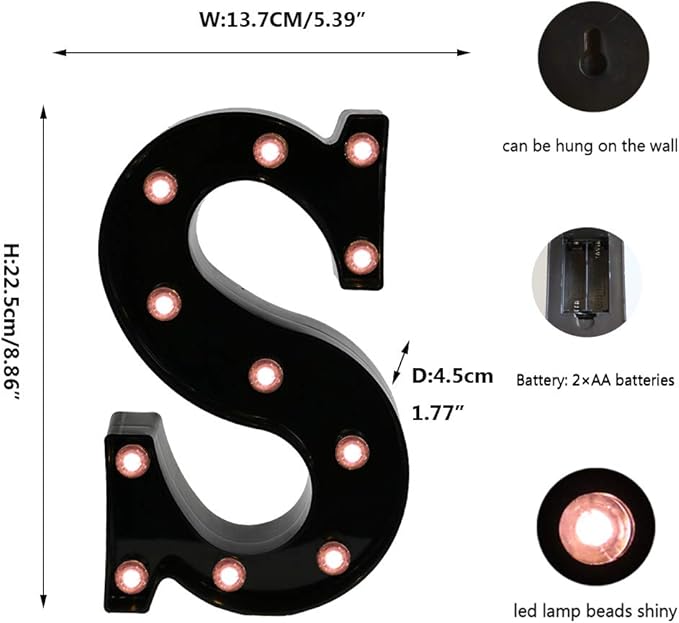 Light Up Black Alphabet Marquee Letters Sign LED Marquee Number Lights Sign for Night Light Home Bar Christmas Lamp Birthday Party Wedding Decoration S - LeafyLoom