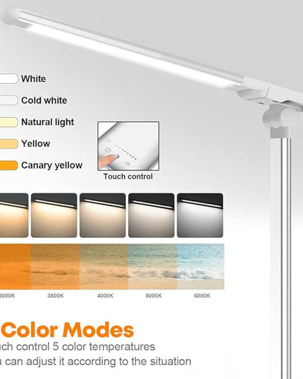 Desk Lamp Eye-Caring LED Table Lamp Dimmable Bedside Lamp with 2 USB Charging Ports and 10 Brightness Levels x 5 Colour Modes Touch Control Daylight Lamp for Office, Bedside, Reading- Auto Timer - LeafyLoom