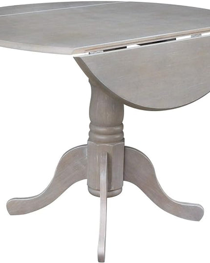 International Concepts Set of Two Dining Chairs and 42" Round Drop Leaf Table, Washed Gray Taupe - LeafyLoom