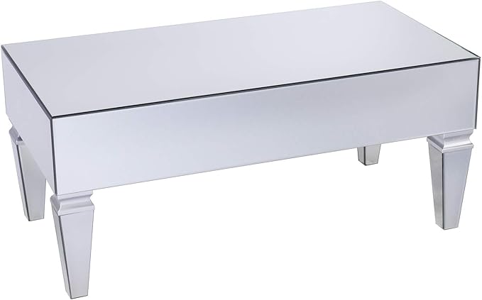 SEI Furniture Darien Contemporary Mirrored Rectangular, Rectangle Coffee Table, Silver - LeafyLoom