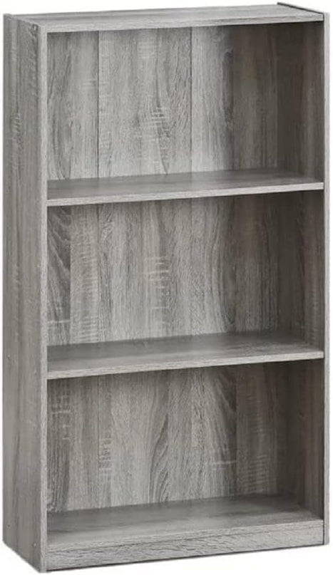 Furinno Basic 3-Tier Bookcase Storage Shelves, French Oak Grey - LeafyLoom