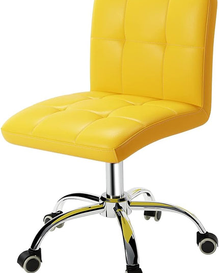 360° Office Desk Chair,PU Adjustable Rolling Task Chair with Backrest for Barber,Office,Home, Computer,360° Swivel,Armless (yellow) - LeafyLoom