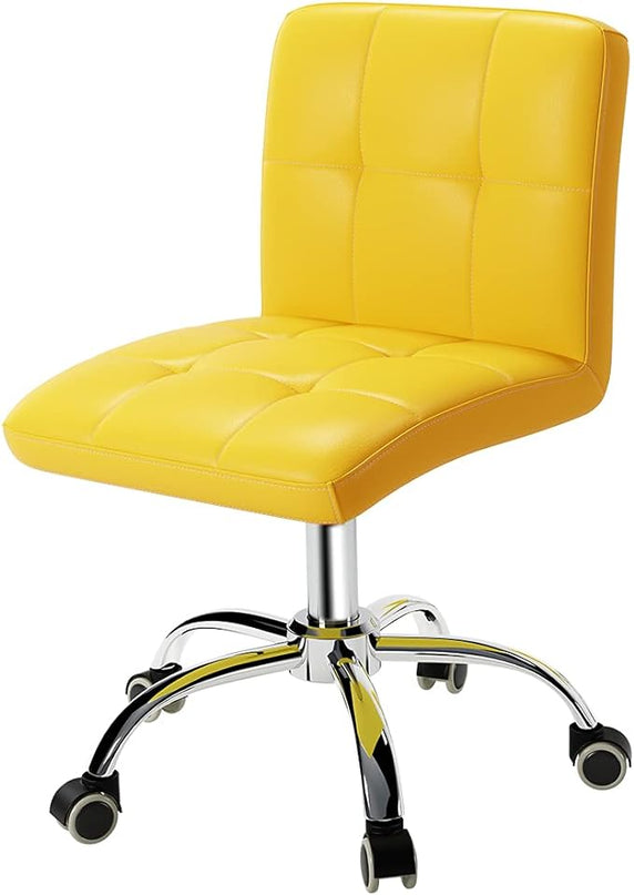 360° Office Desk Chair,PU Adjustable Rolling Task Chair with Backrest for Barber,Office,Home, Computer,360° Swivel,Armless (yellow) - LeafyLoom