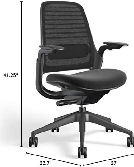 Steelcase Series 1 Office Chair - Ergonomic Work Chair with Wheels for Carpet - Helps Support Productivity - Weight-Activated Controls, Back Supports & Arm Support - Easy Assembly - Licorice Cogent - LeafyLoom