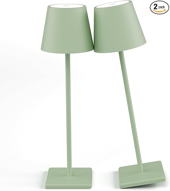 2-Pack LED Cordless Table Lamp, Rechargeable Battery Desk lamp 3W 5500mAh Battery Operated Stepless Dimming Modern Portable Table Light for Restaurant/Bedroom/Outdoor IP54 Waterproof (Green) - LeafyLoom