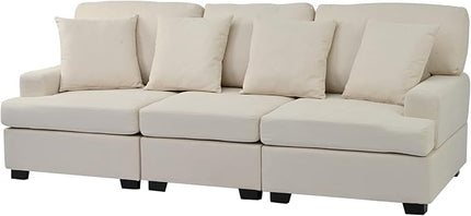 Wider 3 Seater Linen Upholstery Cushions Sofa Couch, Modern Deep Seat Sleeper Daybed Sofa&Couch with 4 Comfortable Pillows Perfect for Home Office Apartment Compact Living Room, 88.5", Grey-346 - LeafyLoom