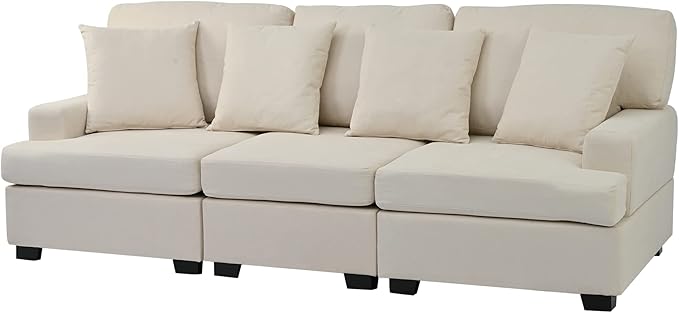 Wider 3 Seater Linen Upholstery Cushions Sofa Couch, Modern Deep Seat Sleeper Daybed Sofa&Couch with 4 Comfortable Pillows Perfect for Home Office Apartment Compact Living Room, 88.5", Grey-346 - LeafyLoom