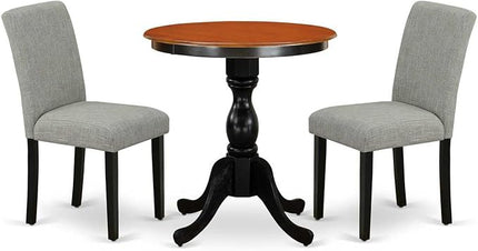 East West Furniture Eden 3 Piece Kitchen Set Contains a Round Room Table with Pedestal and 2 Shitake Linen Fabric Parson Dining Chairs, 30x30 Inch, ESAB3-BCH-06 - LeafyLoom