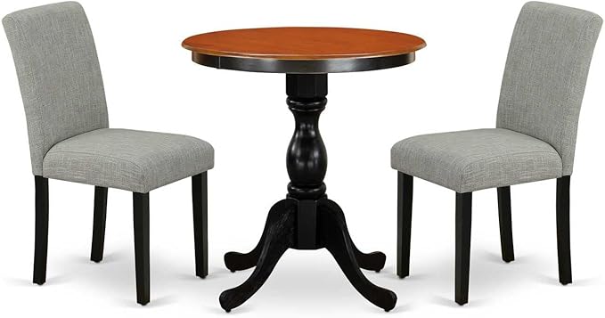 East West Furniture Eden 3 Piece Kitchen Set Contains a Round Room Table with Pedestal and 2 Shitake Linen Fabric Parson Dining Chairs, 30x30 Inch, ESAB3-BCH-06 - LeafyLoom