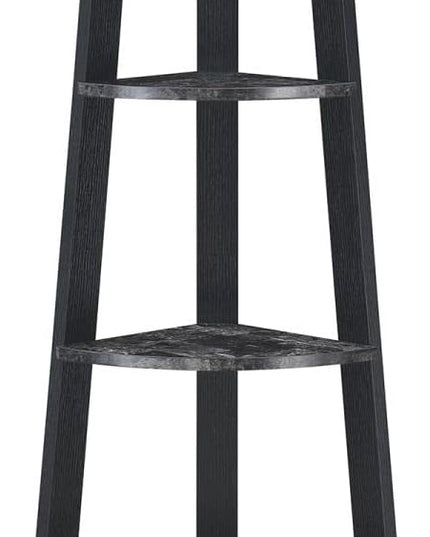 Convenience Concepts Newport 5-Tier Corner Bookshelf, Black Faux Marble/Black - LeafyLoom
