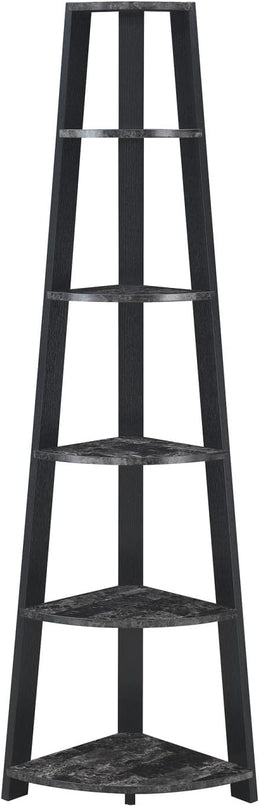 Convenience Concepts Newport 5-Tier Corner Bookshelf, Black Faux Marble/Black - LeafyLoom