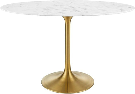 Modway Lippa 48" Oval-Shaped Mid-Century Modern Dining Table with Artificial Marble Top and Gold Base - LeafyLoom