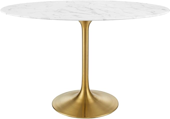 Modway Lippa 48" Oval-Shaped Mid-Century Modern Dining Table with Artificial Marble Top and Gold Base - LeafyLoom