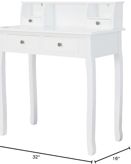 DMAITH Writing Desk with Hutch, 32 Inch Home Office Desk with Drawers, Study Table Computer Desk for Student, Makeup Dressing Table for Bedroom - LeafyLoom