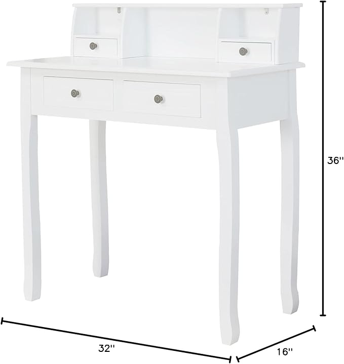 DMAITH Writing Desk with Hutch, 32 Inch Home Office Desk with Drawers, Study Table Computer Desk for Student, Makeup Dressing Table for Bedroom - LeafyLoom