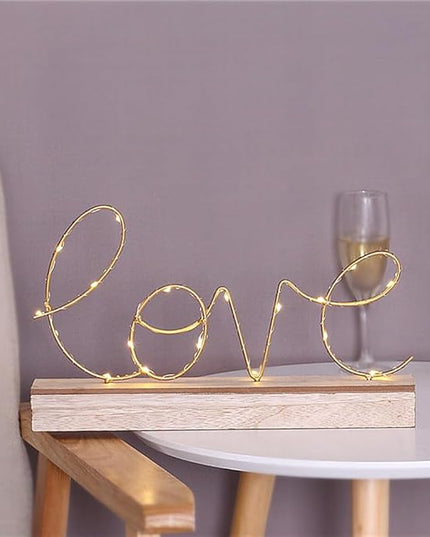 GUOCHENG Love Alphabet Letter Light Battery Operated LED Table Lamps Love Romantic Decorative Mood Lights Starry String Night Light, Wedding Christmas Bedroom Decor(Metal Love) - LeafyLoom