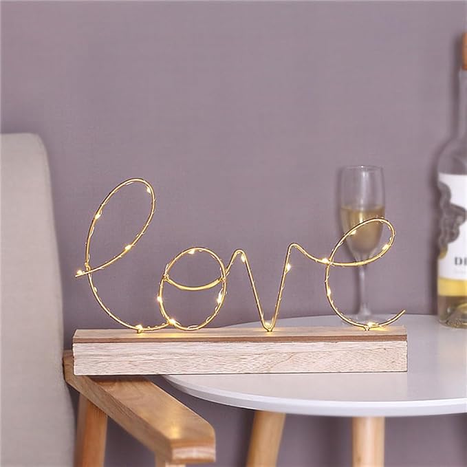 GUOCHENG Love Alphabet Letter Light Battery Operated LED Table Lamps Love Romantic Decorative Mood Lights Starry String Night Light, Wedding Christmas Bedroom Decor(Metal Love) - LeafyLoom