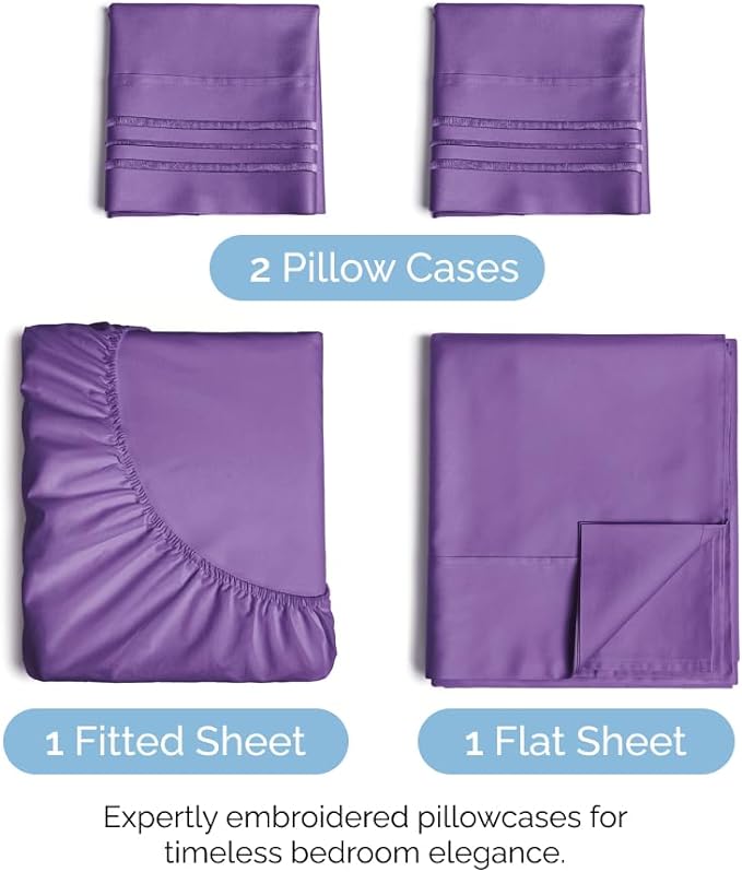 Full Size 4 Piece Sheet Set - Comfy Breathable & Cooling Sheets - Hotel Luxury Bed Sheets for Women & Men - Deep Pockets, Easy-Fit, Extra Soft & Wrinkle Free Sheets - Purple Oeko-Tex Bed Sheet Set - LeafyLoom